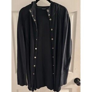 Boston Proper Black Snap Front Tunic Top Large Stretch Chic Moto Tunic